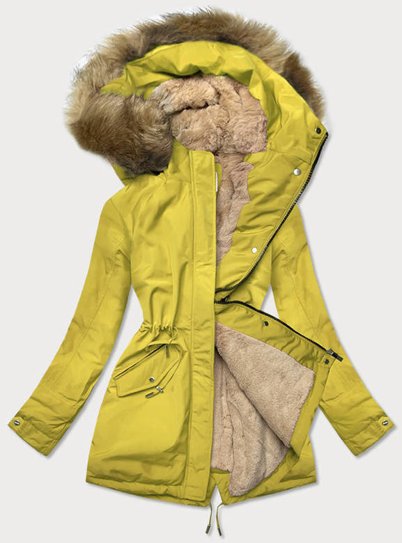 Ciepła kurtka zimowa damska cytrynowo-beżowa (w559)