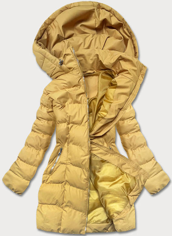Zimowa kurtka damska z kapturem żółta (5M750-254)