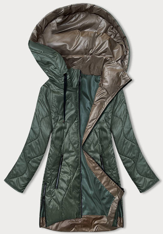 Damska kurtka z odpinanym kapturem ciemna zielona (B8218-10)