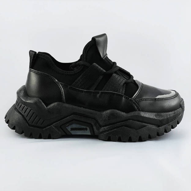 Sznurowane sneakersy na platformie czarne (ra5)