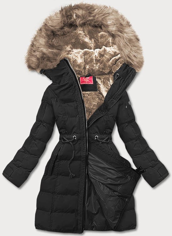Zimowa kurtka damska z kapturem czarna (m-21603)