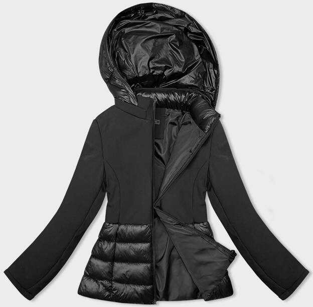 Pikowana zimowa kurtka damska z łączonych materiałów czarna (YP-20103-1)