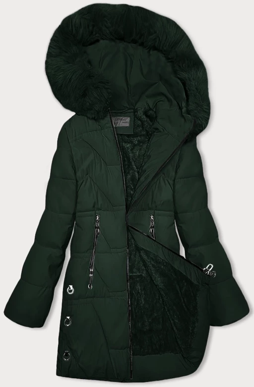 Damska zimowa kurtka na futrzanej podszewce S'west ciemna zielona (R8166-10)