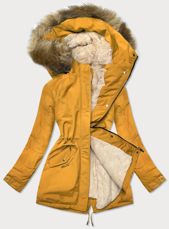 Ciepła kurtka zimowa damska żółto-beżowa (w559)