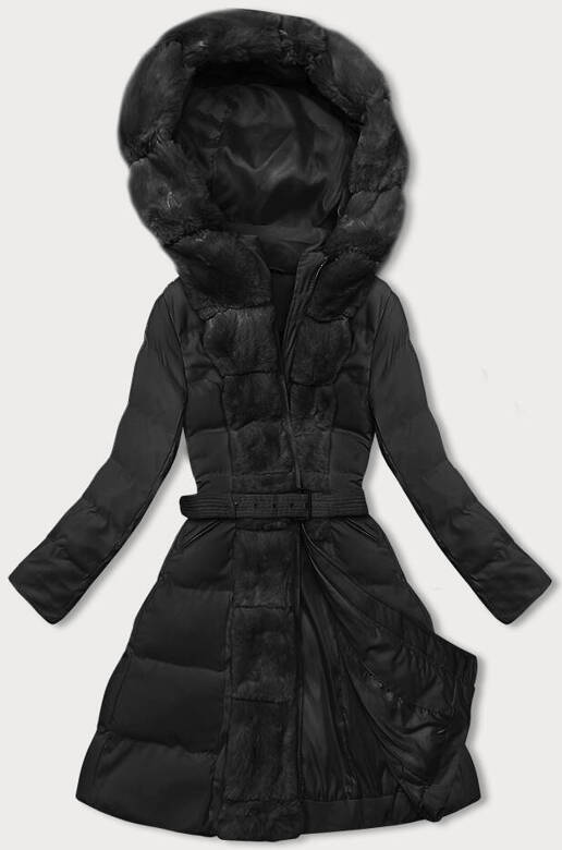 Zimowa kurtka damska z ozdobnym futrem czarna (5M3158-392)