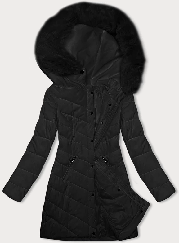 Pikowana kurtka zimowa damska z kapturem LHD czarna (2M-057)