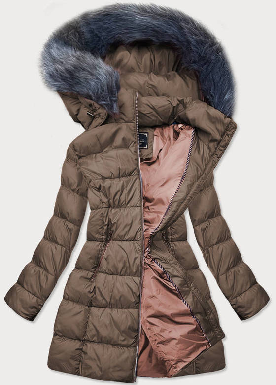 Damska zimowa pikowana kurtka brązowa (7701)