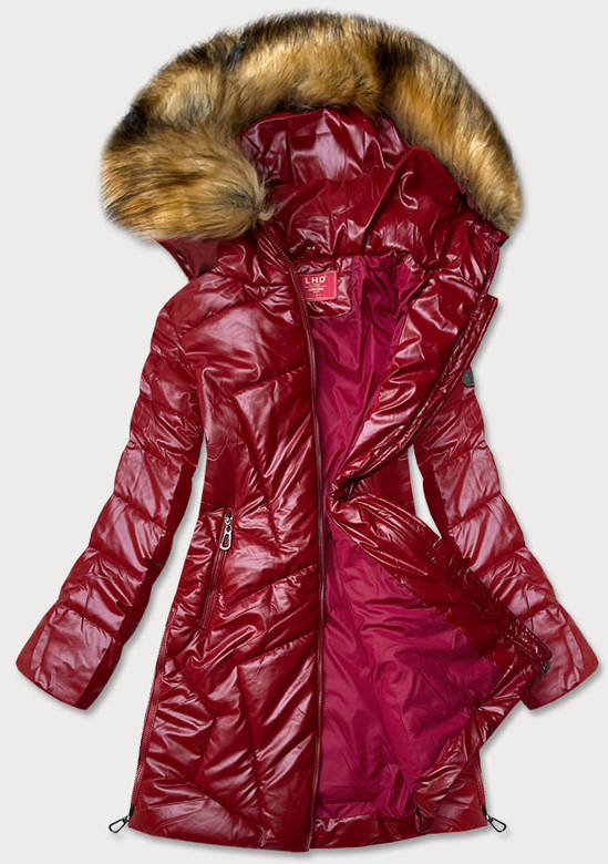 Błyszcząca kurtka zimowa damska czerwona (m-21008)