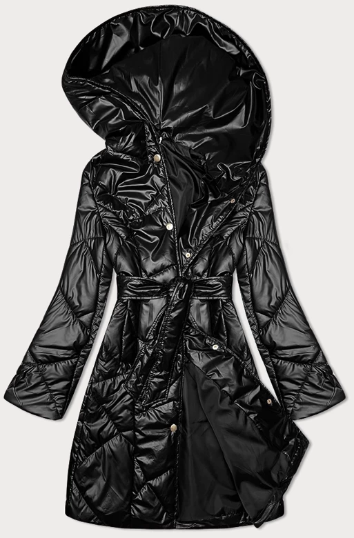 Pikowana kurtka z paskiem S'West czarna (B8249-1)
