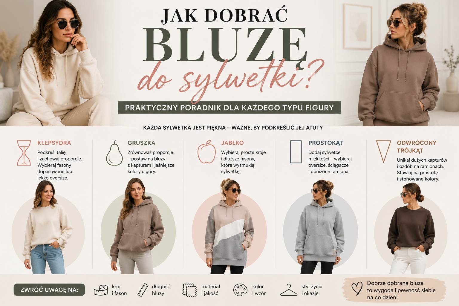 Jak dobrać bluzę do sylwetki? Praktyczny poradnik dla każdego typu figury