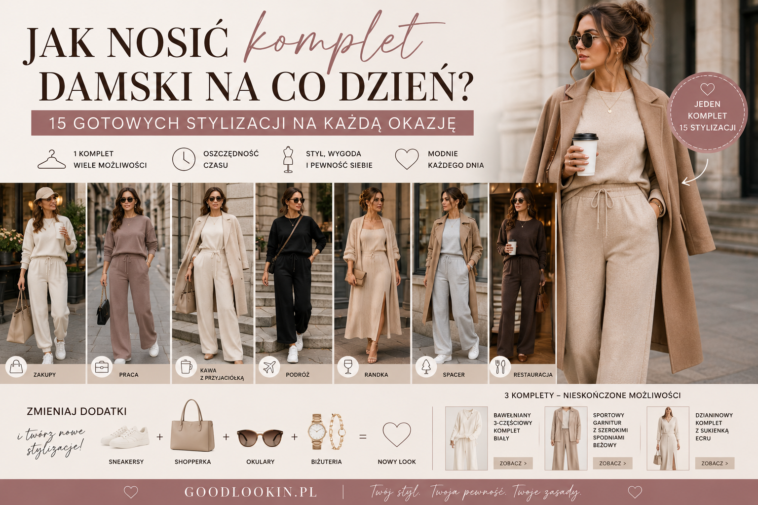 Jak nosić komplet damski na co dzień? 15 gotowych stylizacji na każdą okazję