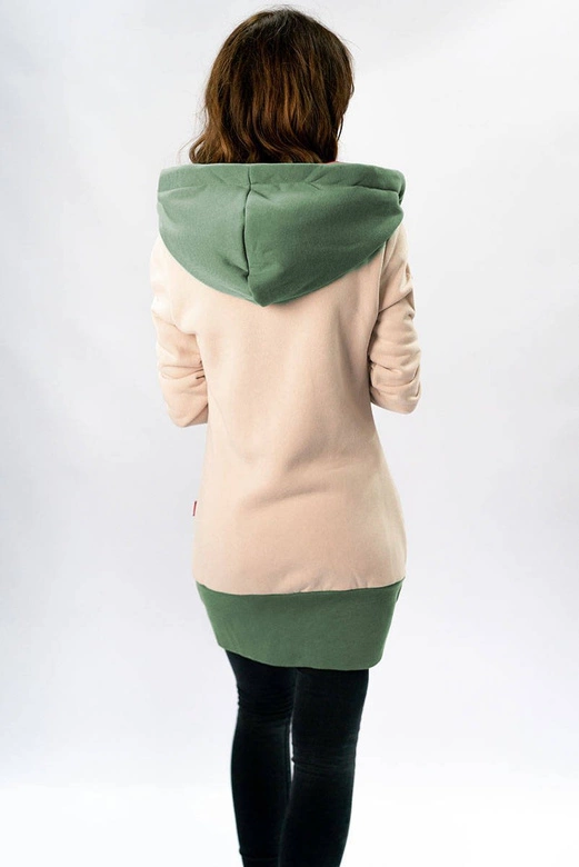 DŁUGA BLUZA DAMSKA Z ASYMETRYCZNYM ZAMKIEM BEŻOWA (560)