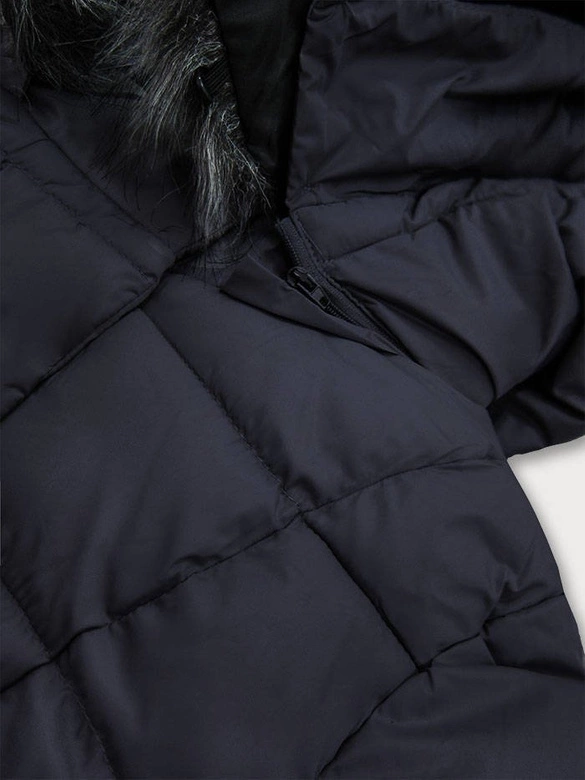 DAMSKA KURTKA PIKOWANA ZIMOWA Z KAPTUREM GRANATOWA (17-032)