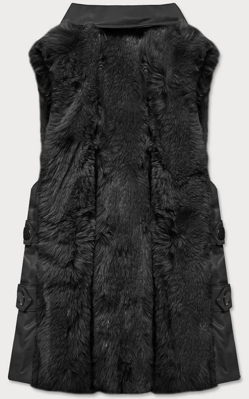 Elegancka kamizelka ekoskóra i futro czarna (br9592-101)