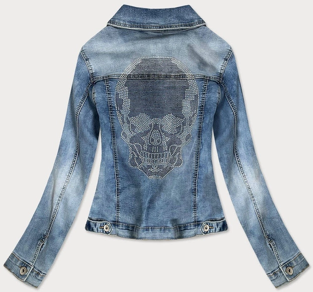 KRÓTKA DAMSKA KURTKA JEANSOWA Z CYRKONIAMI NIEBIESKA (GD6657-K)