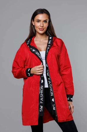 Cienka kurtka damska z ozdobną lamówką czerwona (B8145-4)