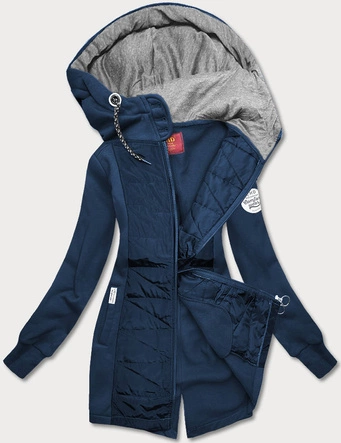 Bluza damska z łączonych materiałów granatowa (amg-532b)