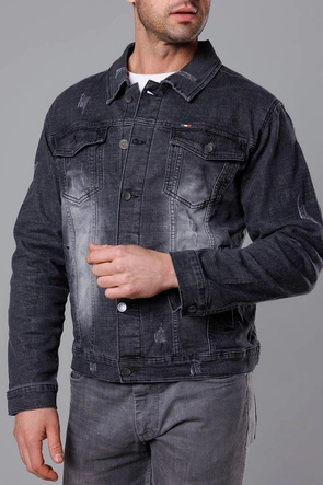 Jeansowa kurtka męska czarna (MJ525N)