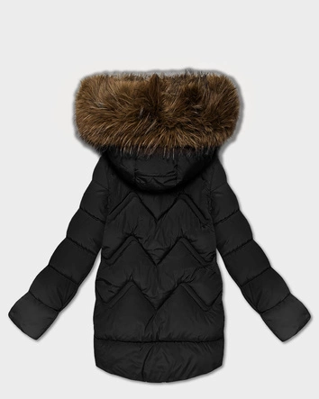 Puchowa zimowa kurtka damska z dużym kapturem czarna (KK60588)