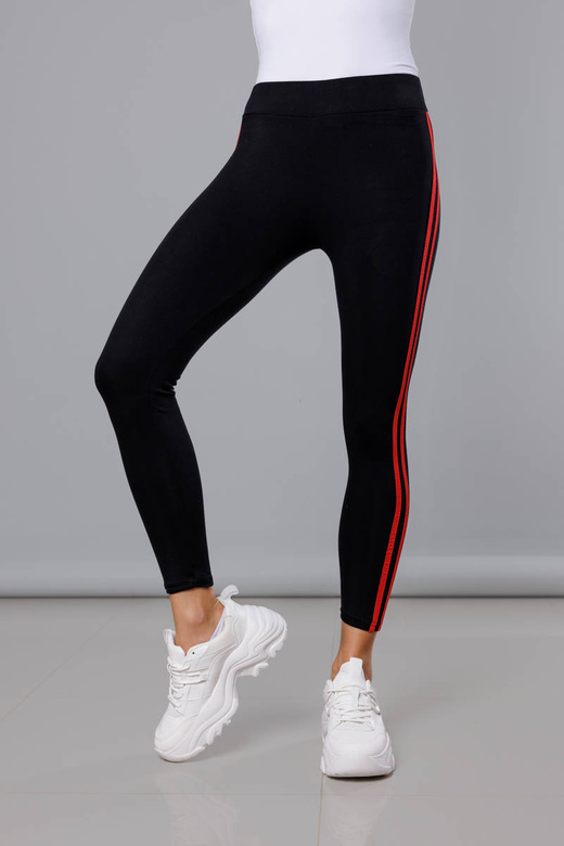 Legginsy sportowe z lampasami czarno-czerwone (YW01052-D1-5)