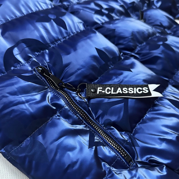 Krótka kurtka zimowa w kwiaty granatowa (CAN-597)