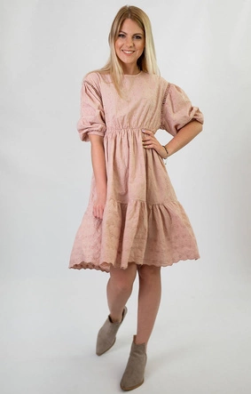 SUKIENKA Z BUFIASTYMI RĘKAWAMI ANTYCZNY RÓŻ (615ART)