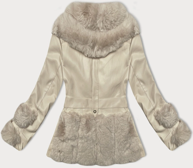Kurtka damska z ekoskóry z futrzanym kołnierzem Way Mode ecru (OMS-15WD-03)