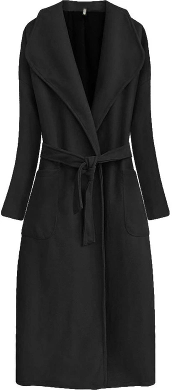 DŁUGI PŁASZCZ WIĄZANY PASKIEM CZARNY (7981)