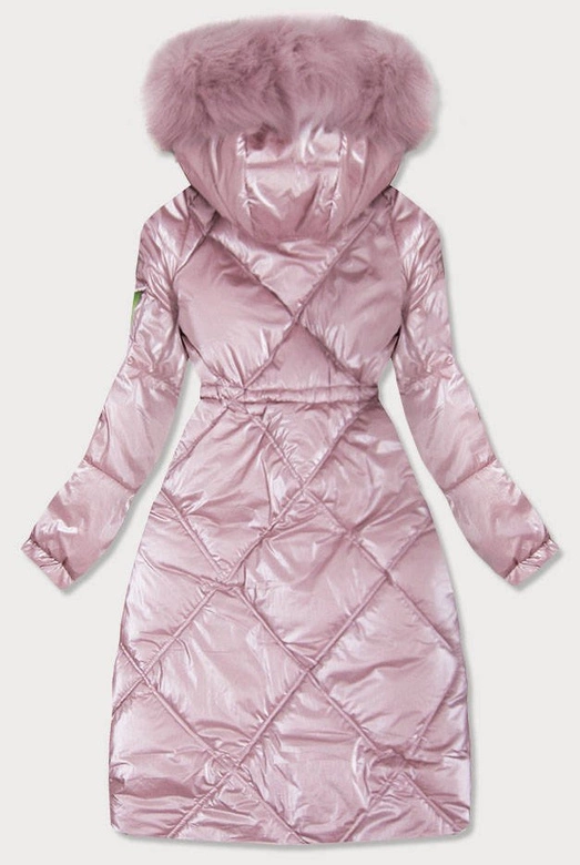 BŁYSZCZĄCA PIKOWANA KURTKA DAMSKA ZIMOWA RÓŻOWA (977)
