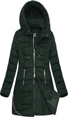 PIKOWANA DAMSKA KURTKA ZIMOWA Z KAPTUREM BUTELKOWA ZIELEŃ (B2632-30)