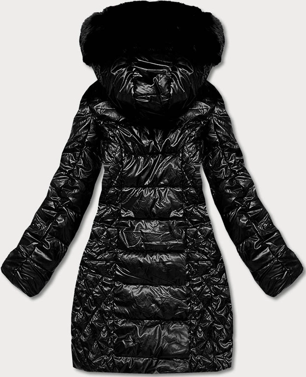 Taliowana kurtka zimowa damska czarna (2M-028)