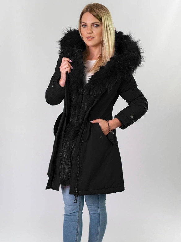 GRUBA ZIMOWA KURTKA DAMSKA Z KAPTUREM CZARNA (CARMEN)