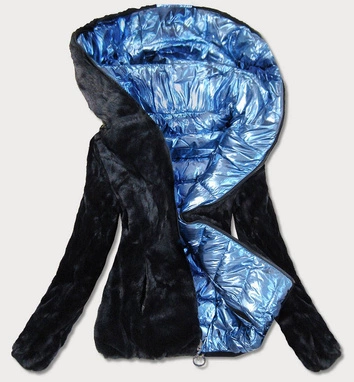 KRÓTKA BŁYSZCZĄCA DWUSTRONNA KURTKA DAMSKA NIEBIESKA (B9542)