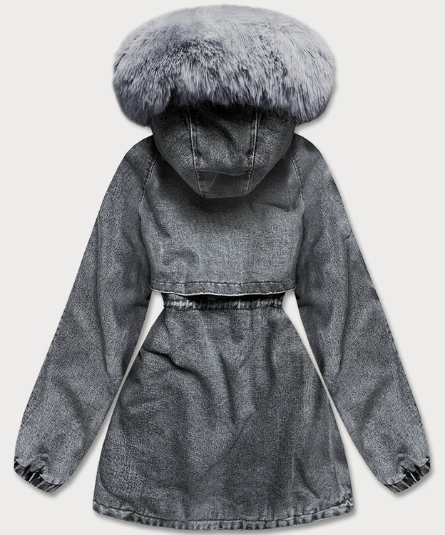 Damska kurtka jeansowa na futrzanej podszewce czarny/szary (br8048-109)