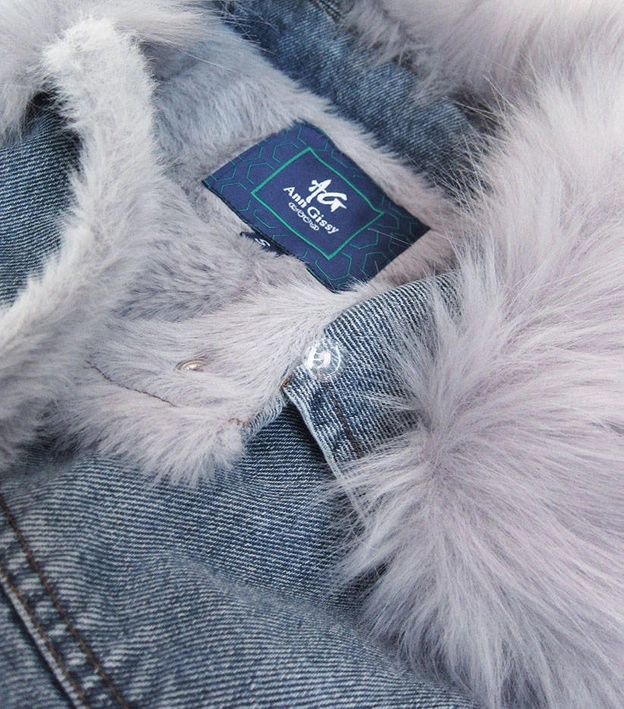 Futrzana kurtka jeansowa niebieska (10538)