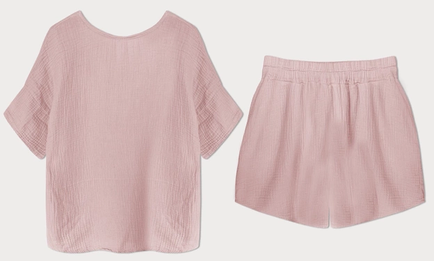 Bawełniany komplet t-shirt i szorty pudrowy róż (34437)