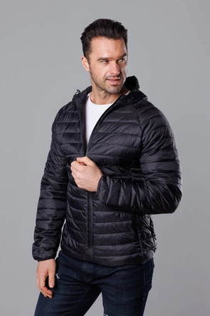 Pikowana kurtka męska z kapturem czarna (HM112-1)