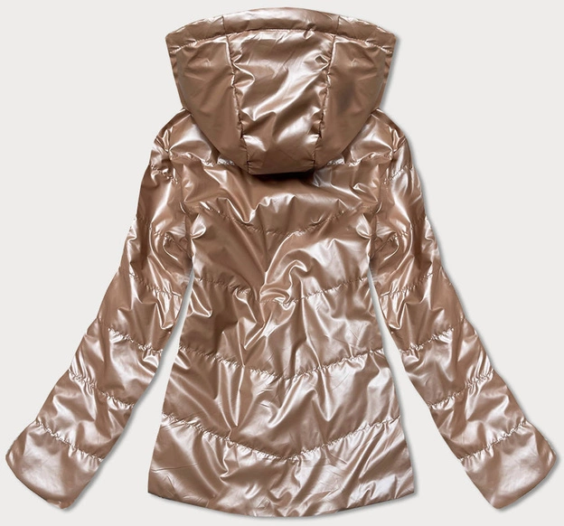 Dwustronna kurtka damska z kapturem jasny brąz (b9793-46)