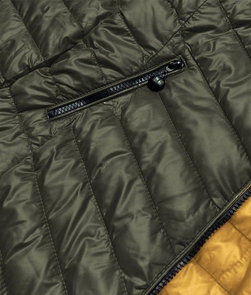 Pikowana dwustronna kurtka damska khaki-żółta  (m20-7636-22+75)