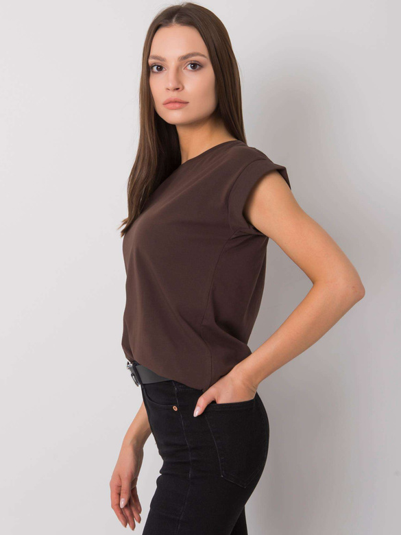 Bawełniany t-shirt z podwijanymi rękawkami Feel Good ciemny brązowy (4833.24P)