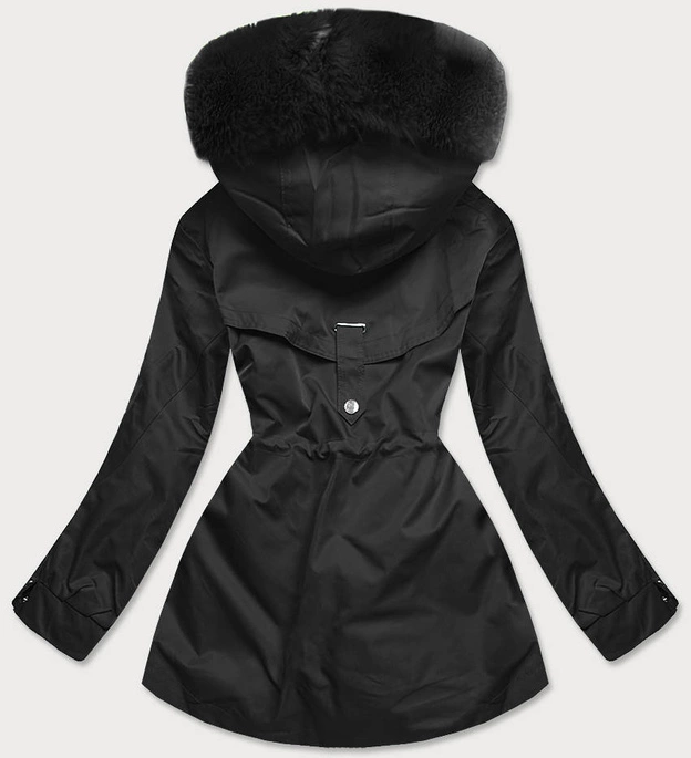 DAMSKA KURTKA PARKA ZIMOWA Z PODPINKĄ CZARNA (B2717-1)