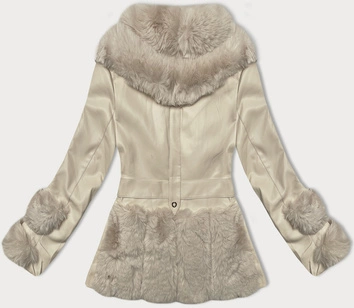 Kurtka damska z ekoskóry z futrzanym kołnierzem Way Mode ecru (OMS-15WD-03)