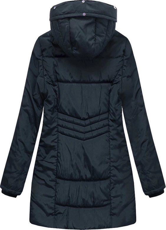DŁUŻSZA PIKOWANA KURTKA DAMSKA Z KAPTUREM GRANATOWA (B2625-30)