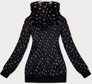 Gruba bluza w kotwice ze skośnym zamkiem czarna (2308)