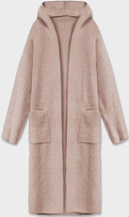 Długa wełniana narzutka alpaka z kapturem beż (M105-1)