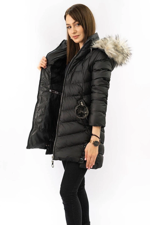 Zimowa kurtka damska z odpinanymi rękawami czarna (w761)