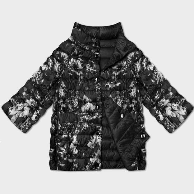 Dwustronna kurtka damska z rękawem 3/4 Minority czarna/kwiaty (M23-7009-1)