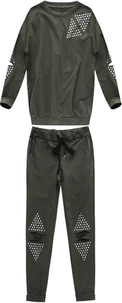 KOMPLET DRESOWY Z NITAMI I ROZCIĘCIAMI KHAKI (76ART)