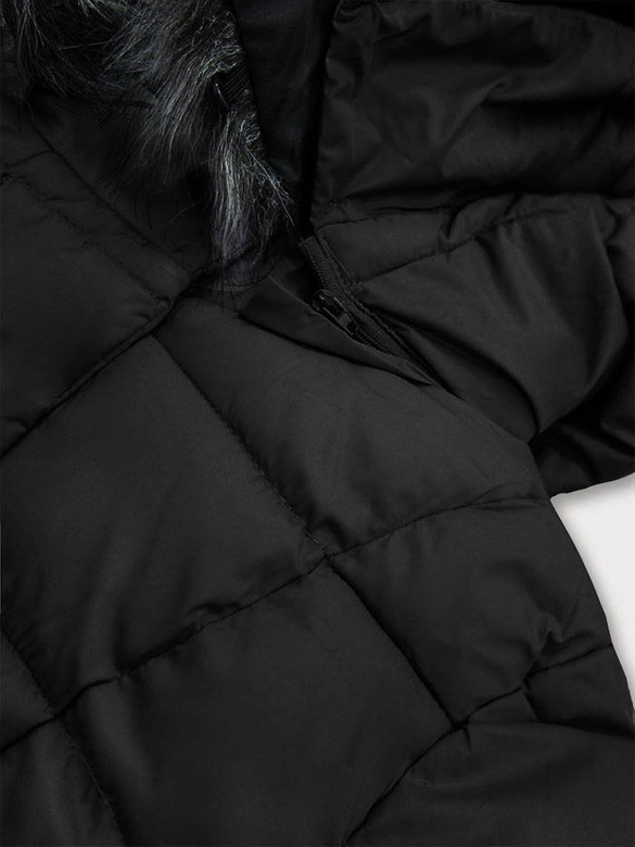 DAMSKA KURTKA PIKOWANA ZIMOWA Z KAPTUREM CZARNA (17-032)