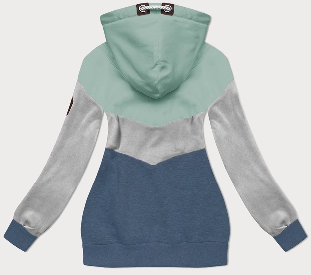 Trójkolorowa gruba bluza damska miętowy-szary-granat (2303)
